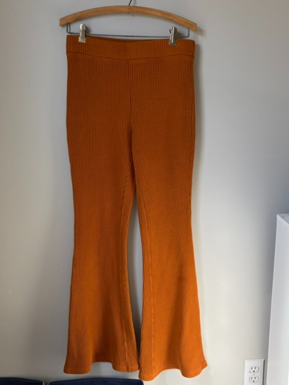 Aerie Orange Waffle Knit Wide Leg Pants Women's Medium Long